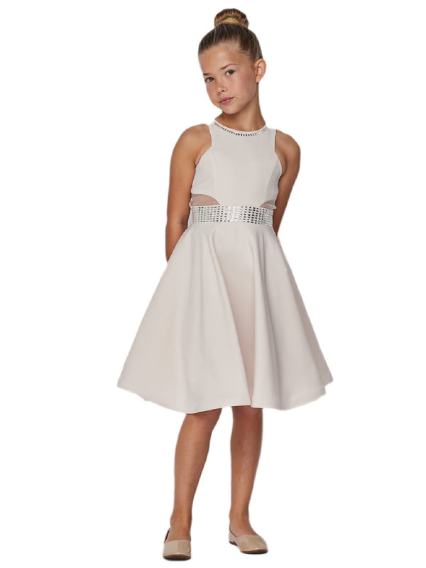 Cinderella Couture Little Girls Cream Studs Fitted Flower Girl Dress 4-6 - SophiasStyle.com